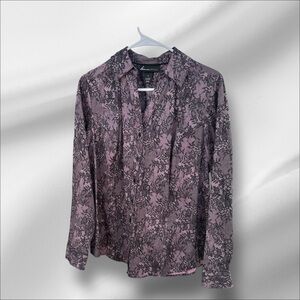 Lane Bryant Dress Shirt Womens 18 Pink W/ Beautiful Black Lace Pattern Button Up